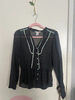 Love Squared Women's Mesh Black and Blue Blouse